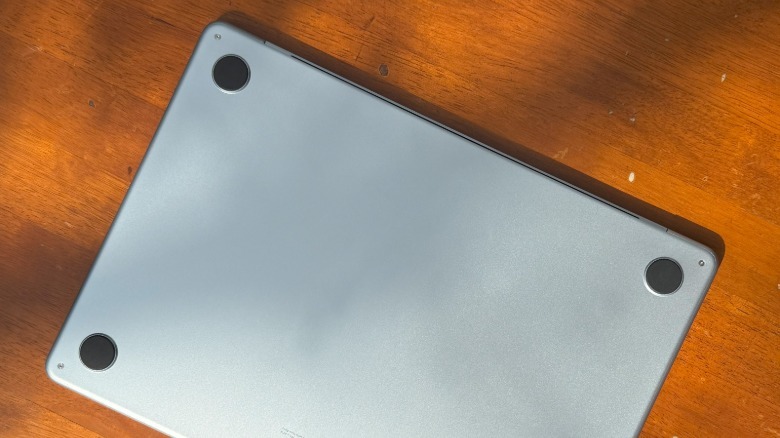 Underside of a MacBook.