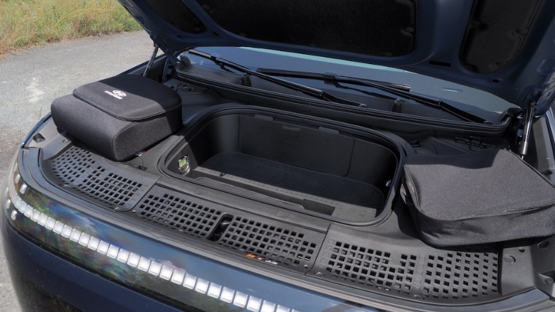 Ioniq 9 front trunk open with charger pouches