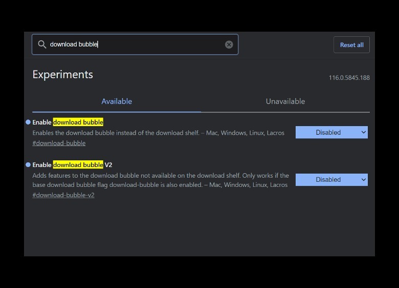 Chrome flags download bubble experiments