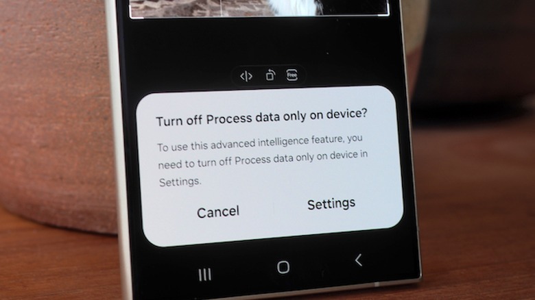 On-device AI processing warning message