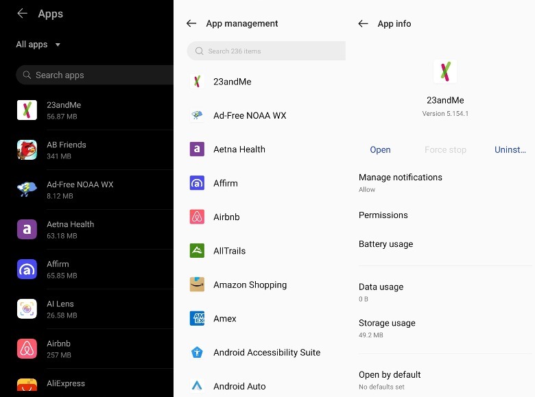 Huawei OnePlus Apps Page Comparison