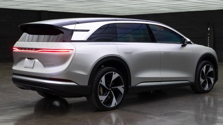 Lucid Gravity rear three-quarters