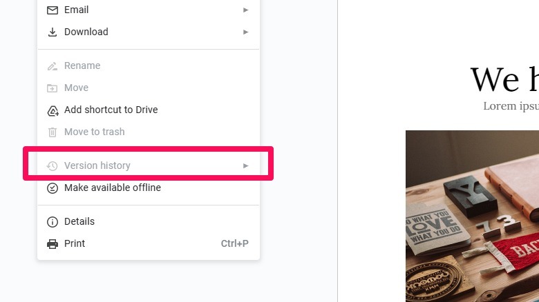 google docs grayed version history