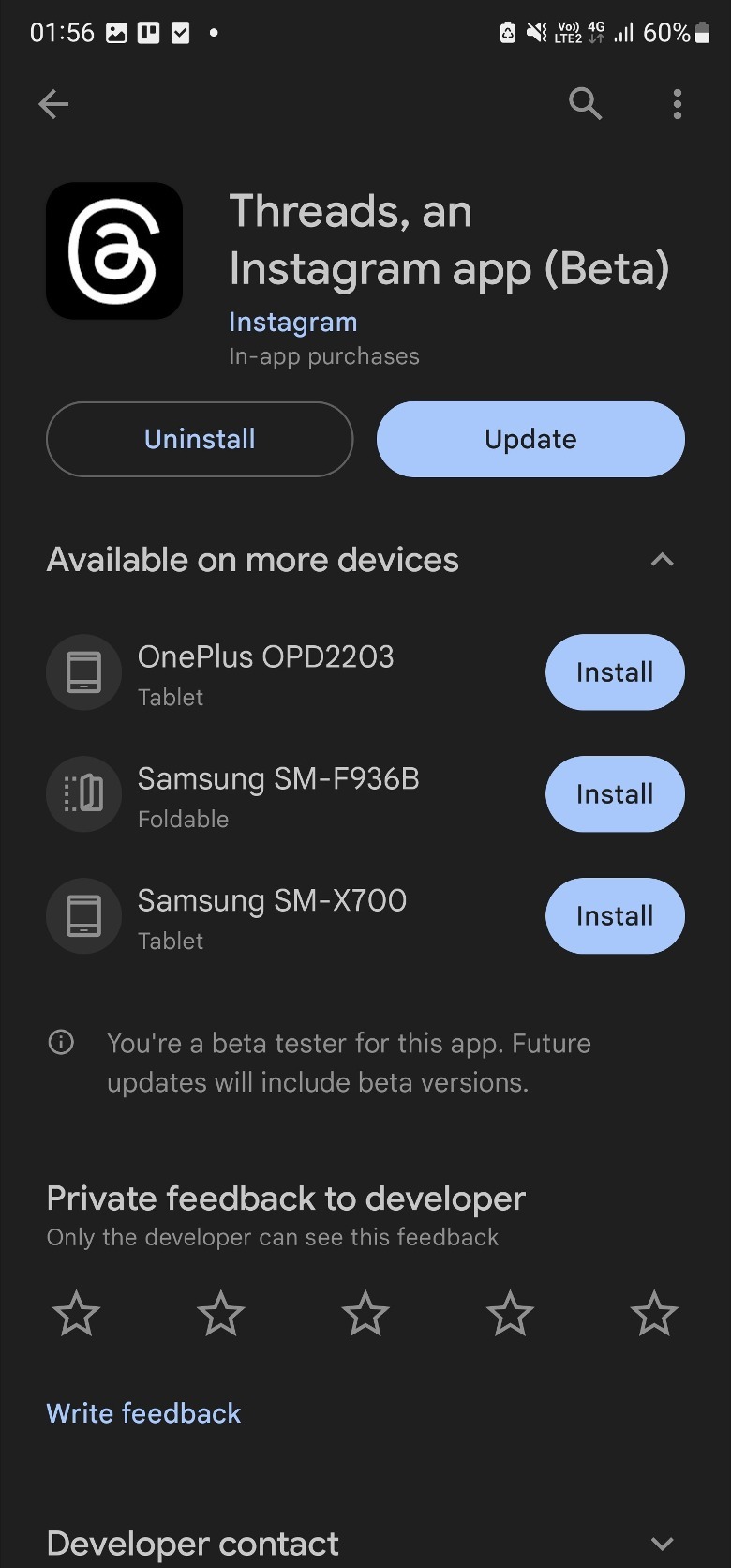 Installing beta build of Threads