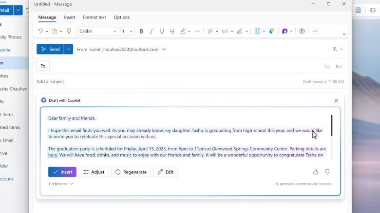 microsoft 365 copilot outlook draft ai