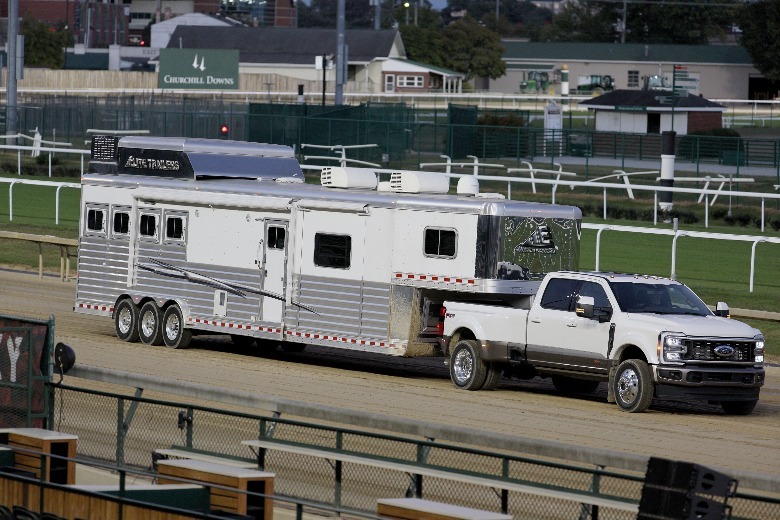 2023 Ford Super Duty towing horse trailer