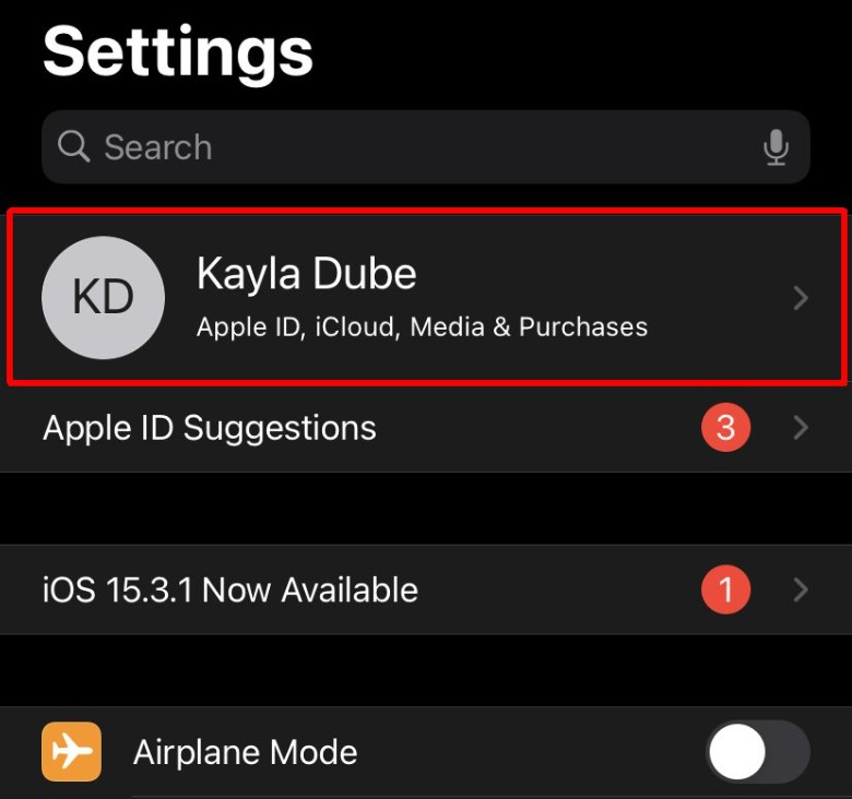 iPhone settings