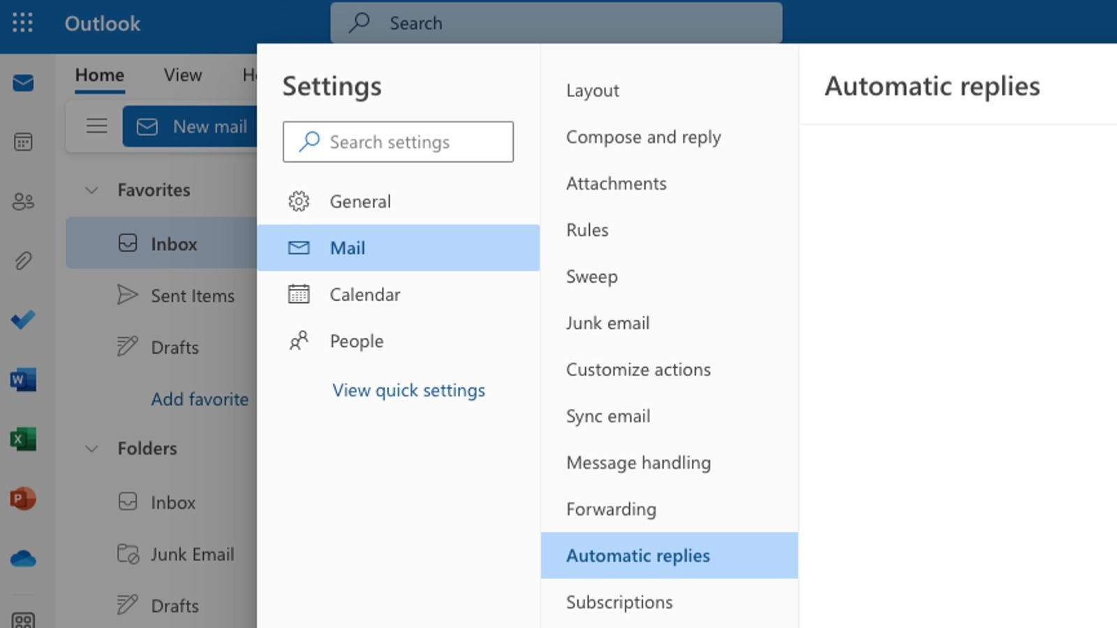 Outlook automatic replies web screenshot