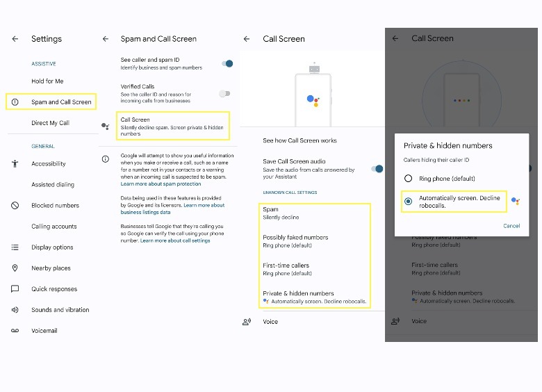 Google Pixel Call Screen Options