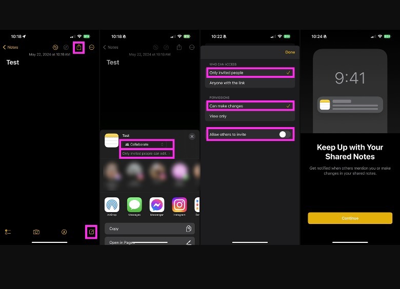 iphone notes app share options