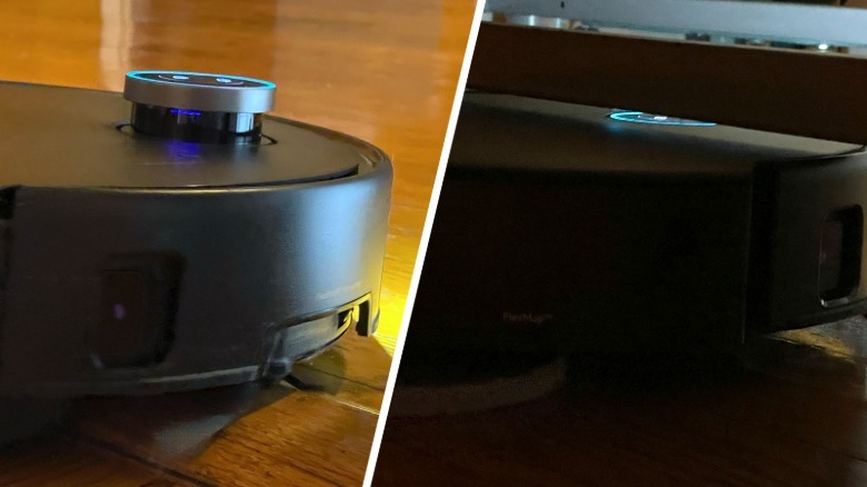 Sensor dish on robot vacuum lowering automatically.