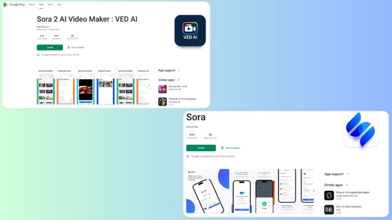 Fake Sora app listings on the Google Play Store