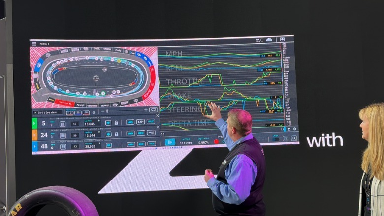 Man pointing at racing data
