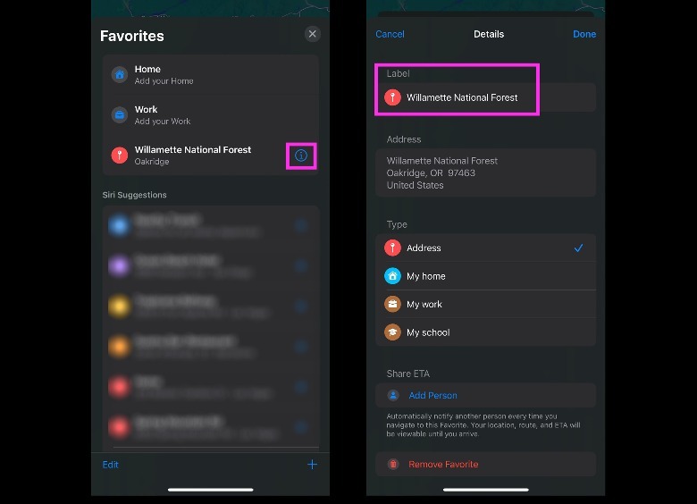 iPhone Apple Maps Pin Favorites Rename