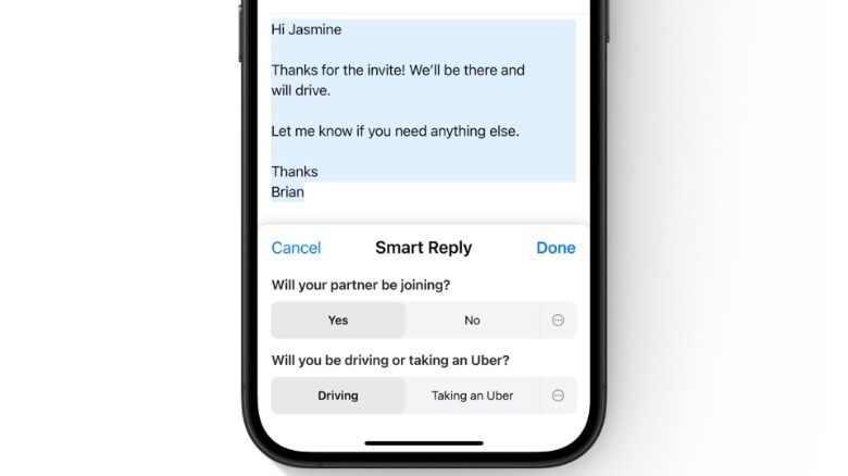 Smart Reply in Apple Mail app.