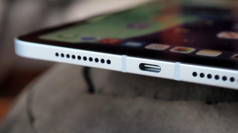 iPad mini bottom edge with USB-C port and speaker perforations