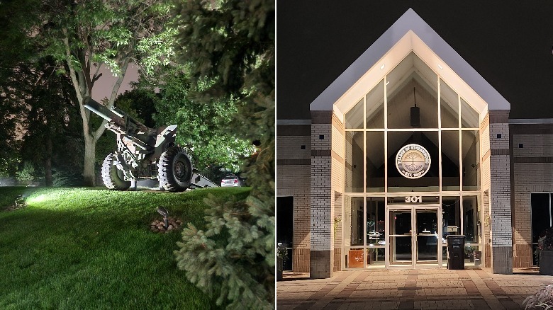 Photos of a cannon and city hall