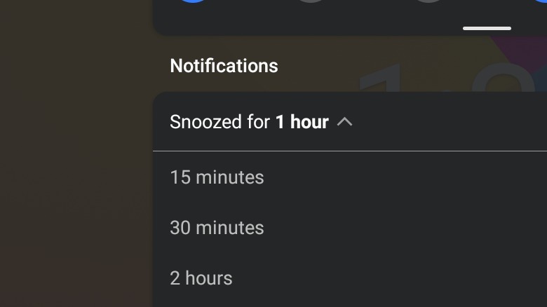 snooze time options in notification panel